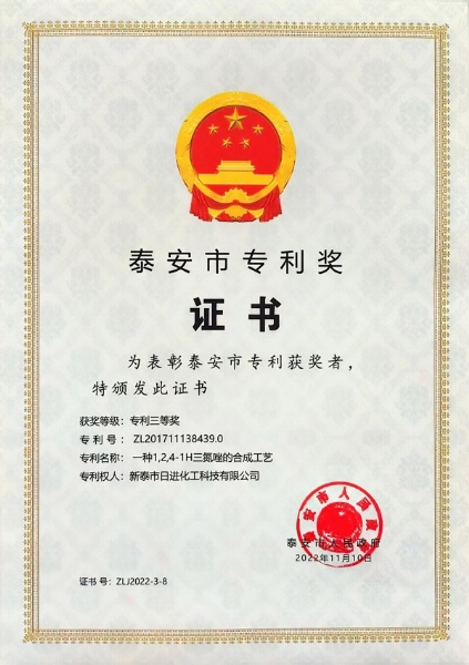 Tai'an Patent Award Certificate